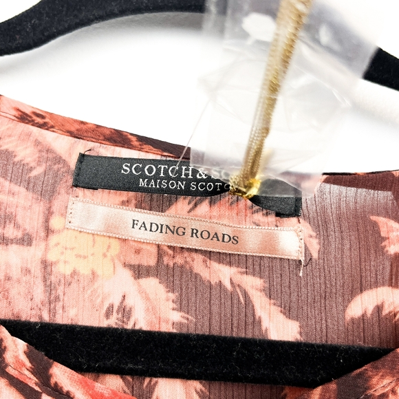 NWT Scotch & Soda Brown Palm Tree Patterned Sheer Blouse - Picture 2 of 13